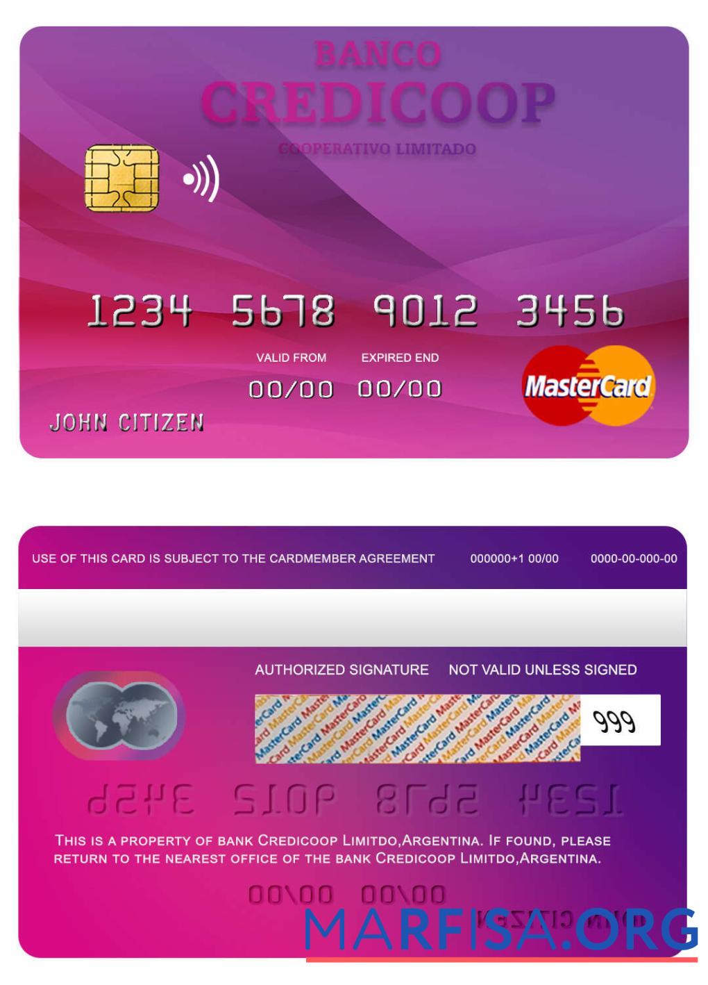 Realistic Argentina bank Credicoop mastercard download for verification